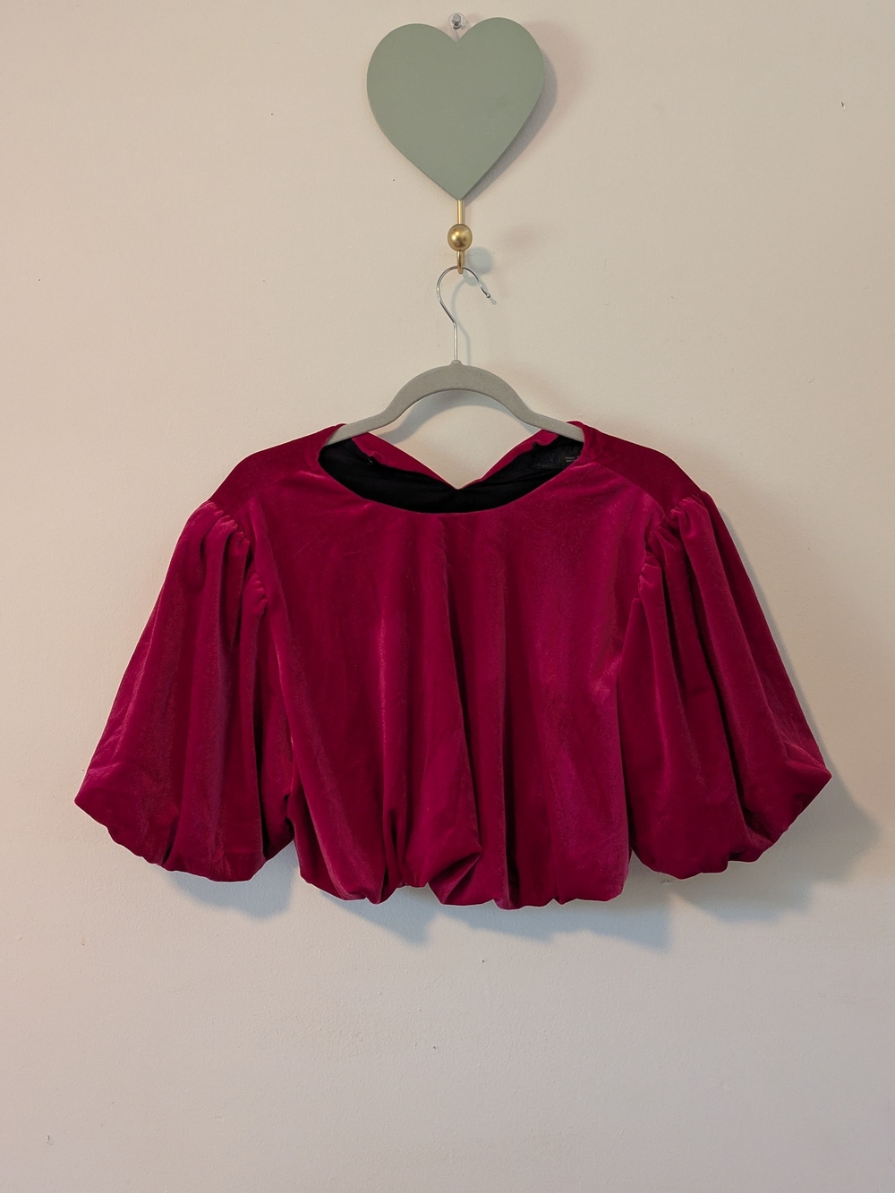 Zara Magenta Velvet Puff Sleeve Top